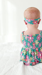 Retro Daisies Small Ribbed Ruffle Romper