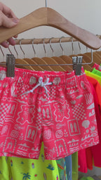 Neon Coral Summer Block Swim Trunks