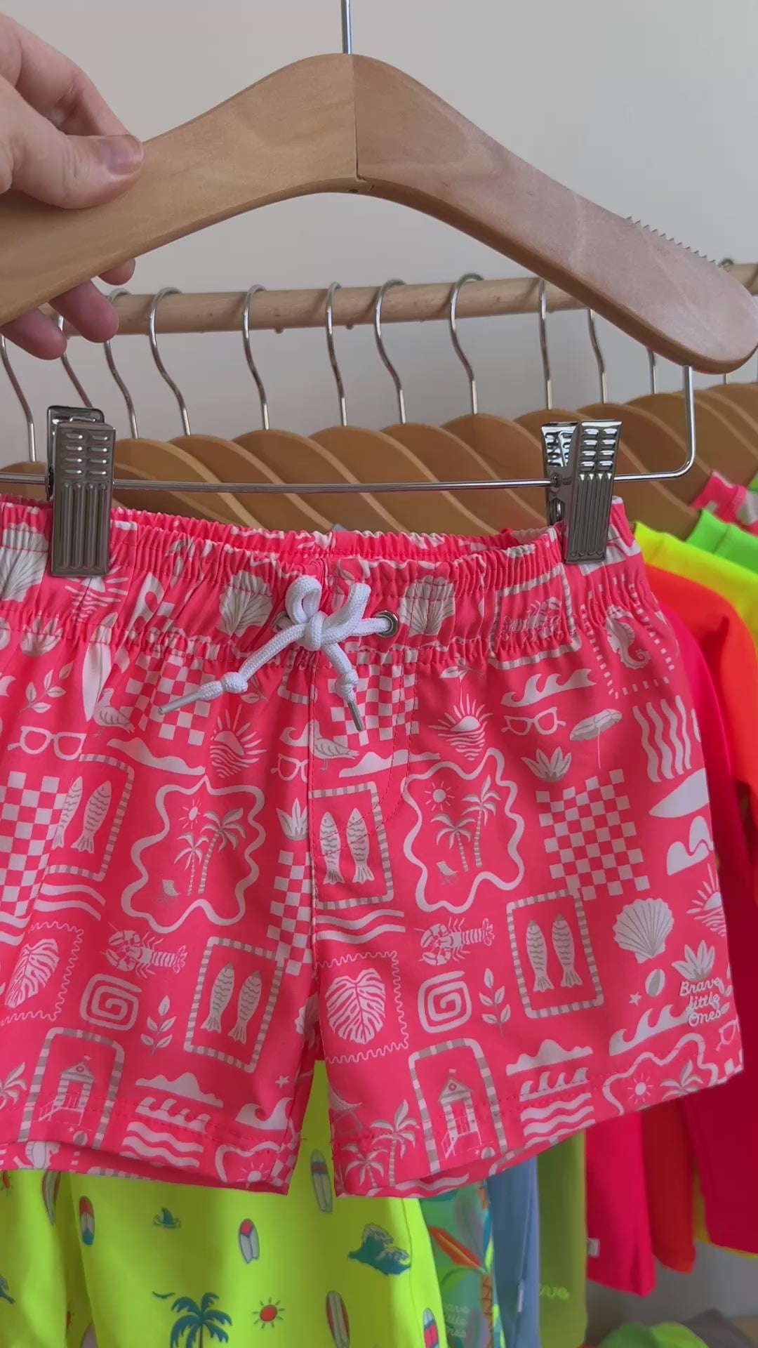 Neon Coral Summer Block Swim Trunks