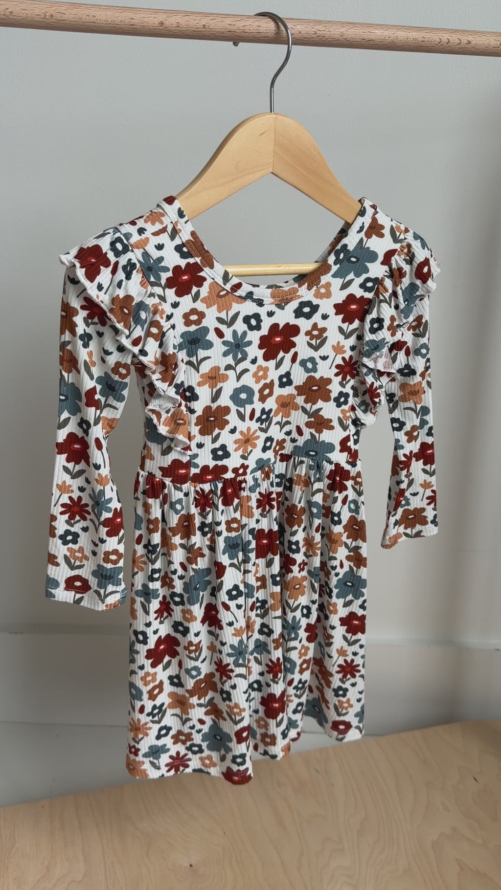 Autumn Meadow Small Ribbed Ruffle Long Sleeve Dress