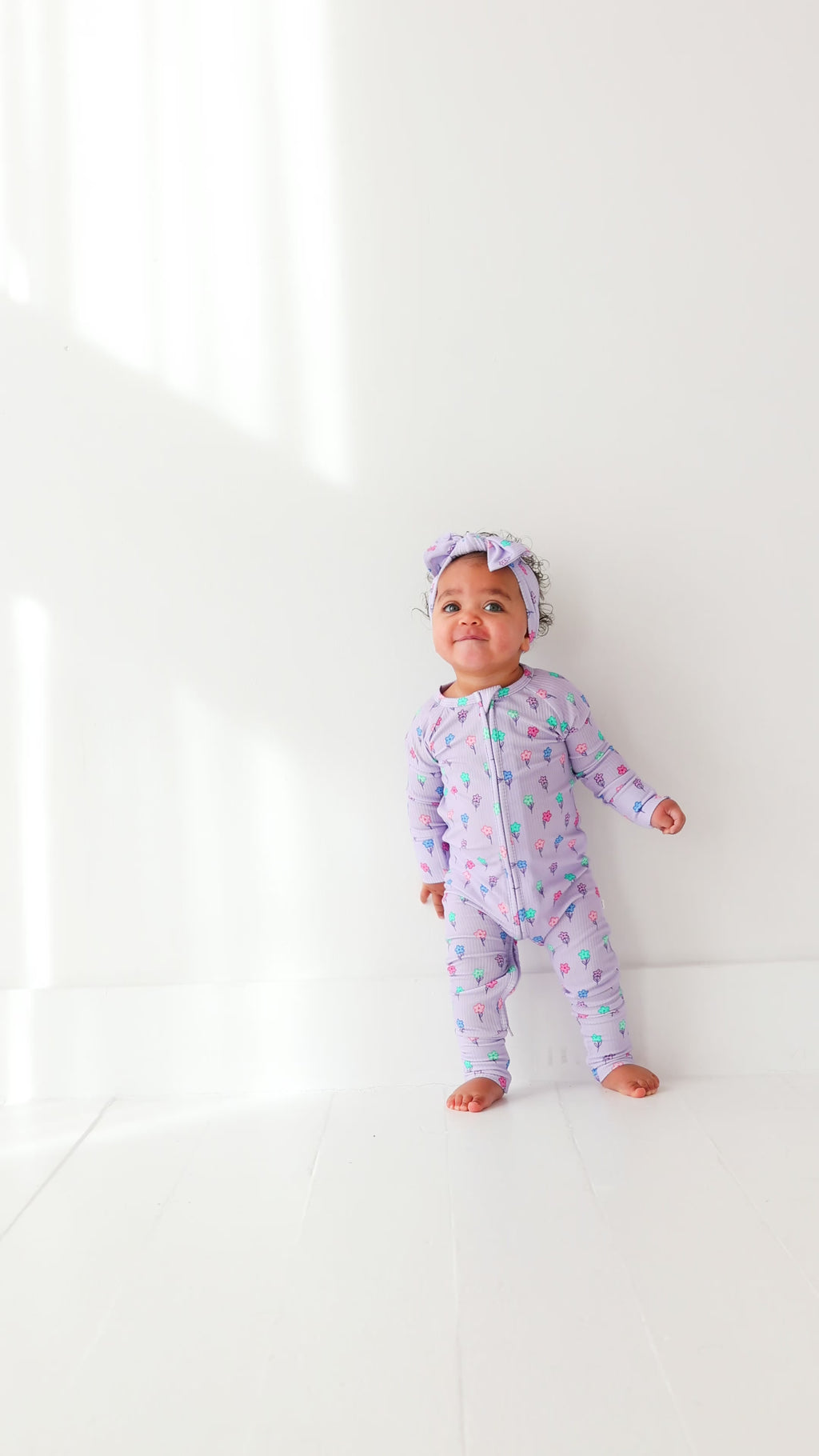 Lilac Daisies Small Ribbed Zip Romper