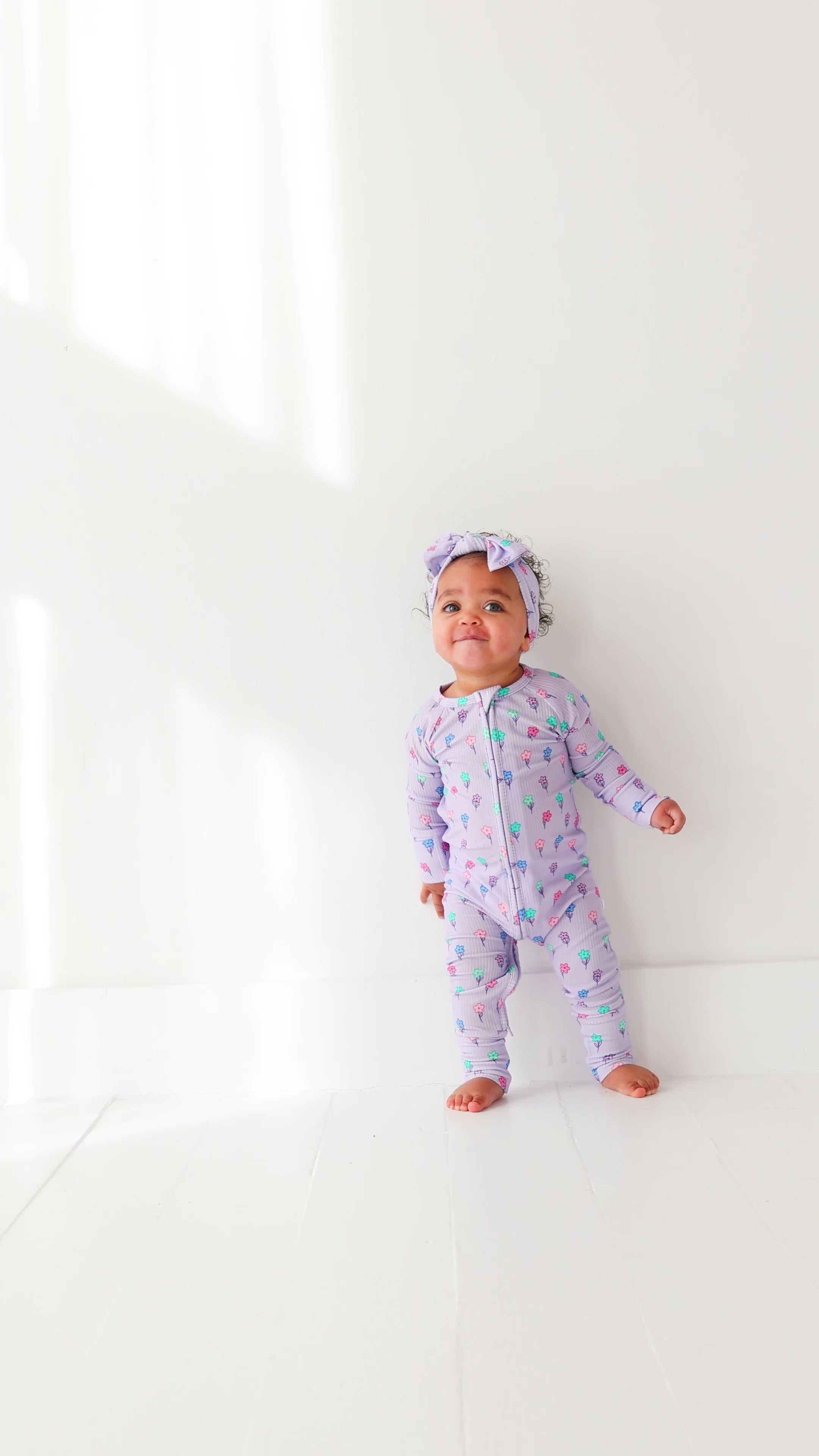 Lilac Daisies Small Ribbed Zip Romper