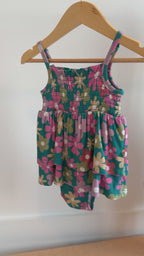 Retro Daisies Small Ribbed Ruffle Romper