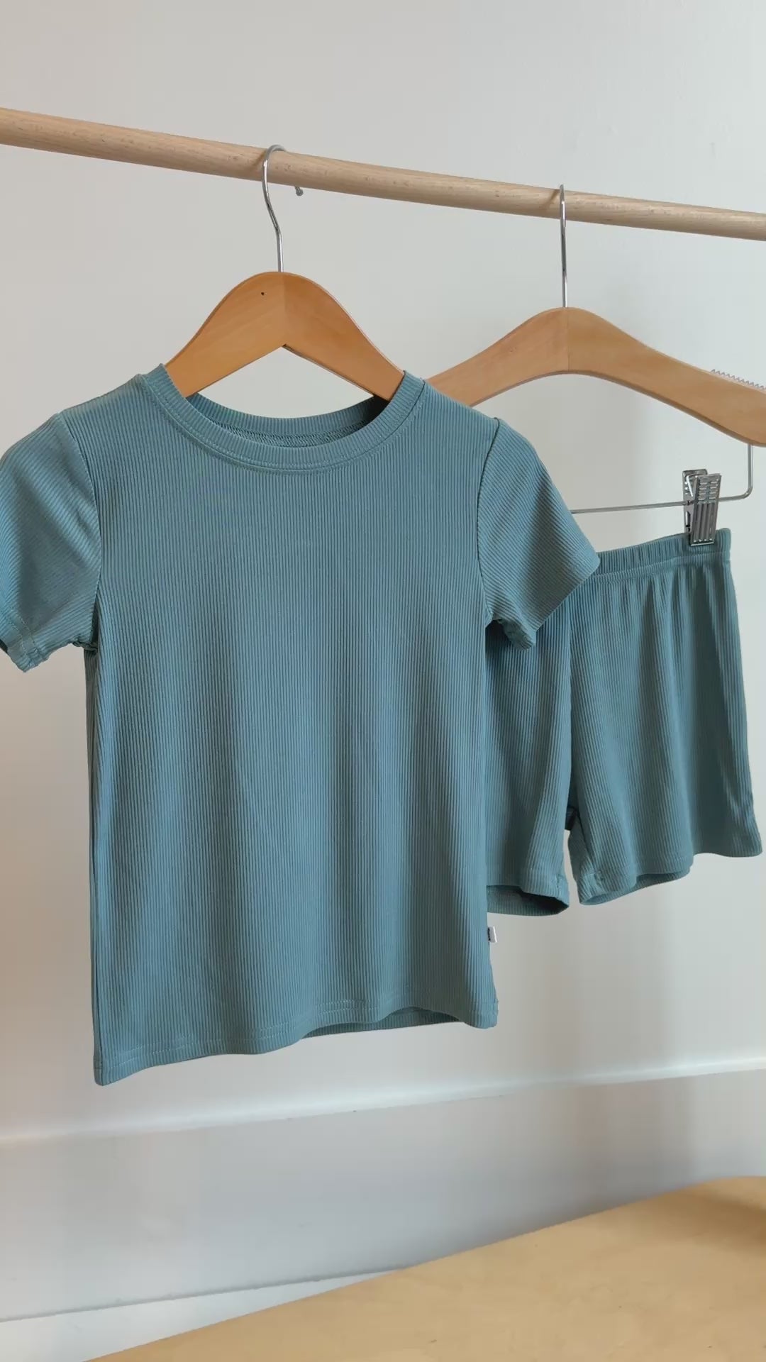 Glacier Blue Small Ribbed Shorts Two-Piece Set