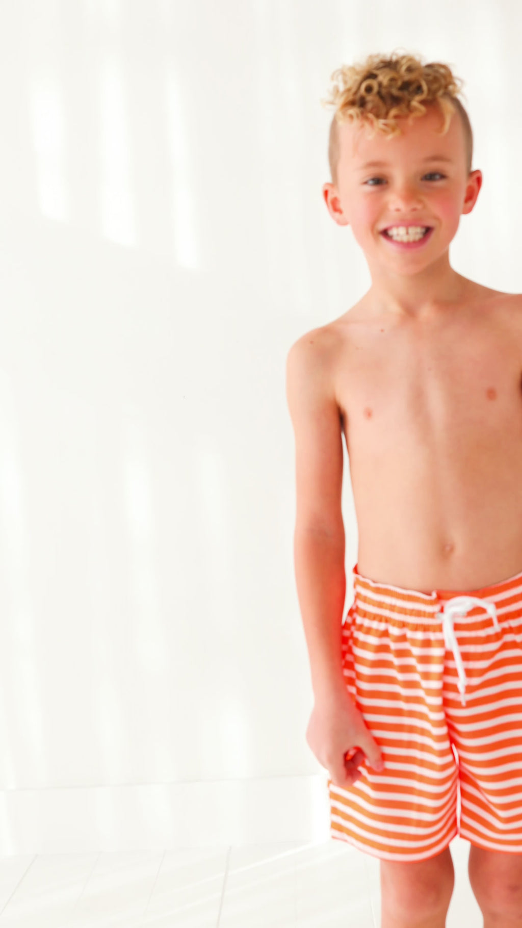 Neon Orange Stripe Swim Trunks