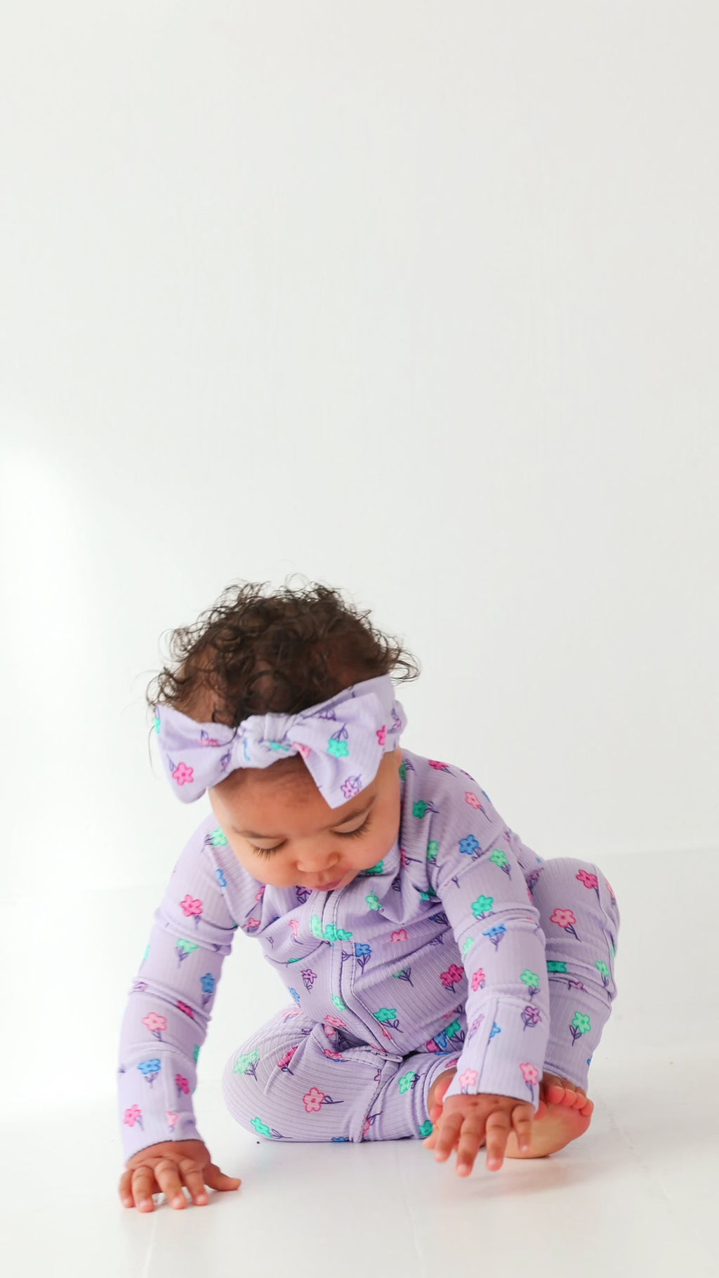 Lilac Daisies Small Ribbed Zip Romper