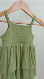 Tarragon Green Small Ribbed Ruffle Romper