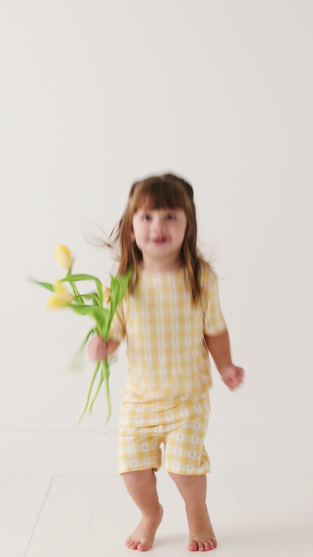 Yellow Gingham Tulip Shorts Two-Piece Set