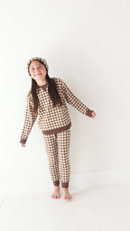 Dark Brown Gingham Bamboo French Terry Pullover