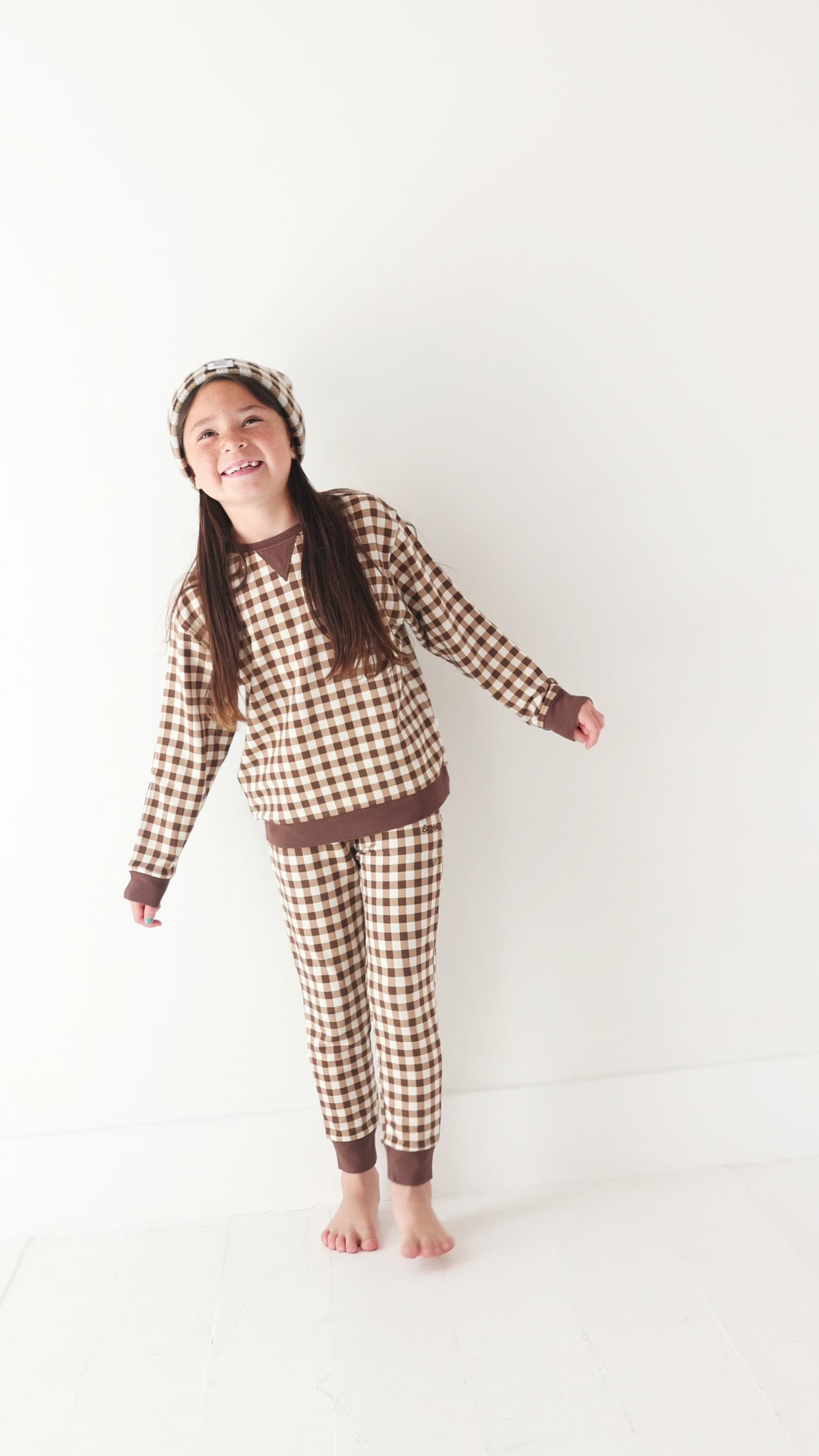 Dark Brown Gingham Bamboo French Terry Pullover