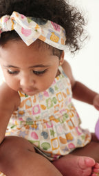 Checkered Seashells Small Ribbed Ruffle Romper