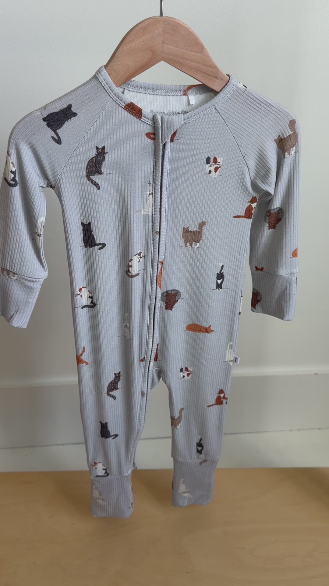 Cats Gray Small Ribbed Zip Romper