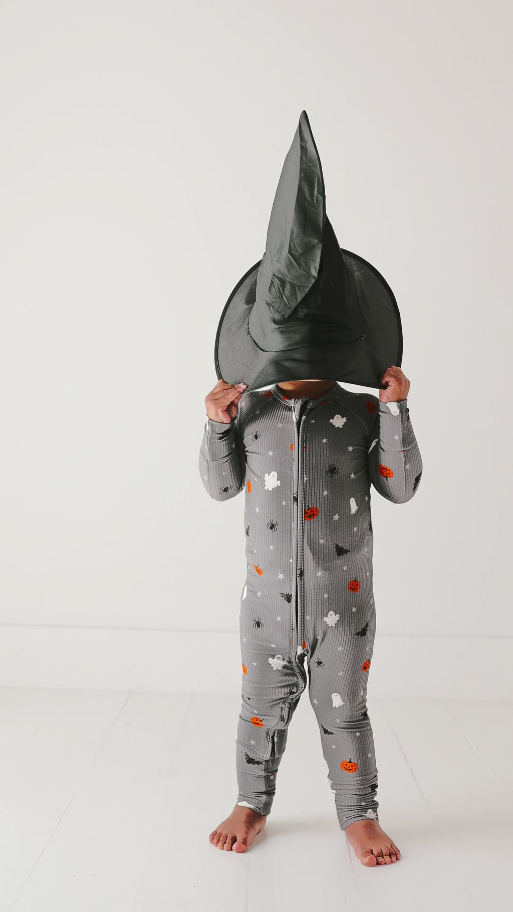 Halloween Boo Crew Small Ribbed Zip Romper