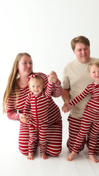 Red Wide Stripe Small Ribbed Women's Pants