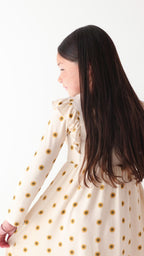 Sunflowers Small Ribbed Ruffle Long Sleeve Dress