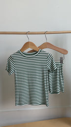 Eucalyptus Green Stripe Small Ribbed Shorts Two-Piece Set