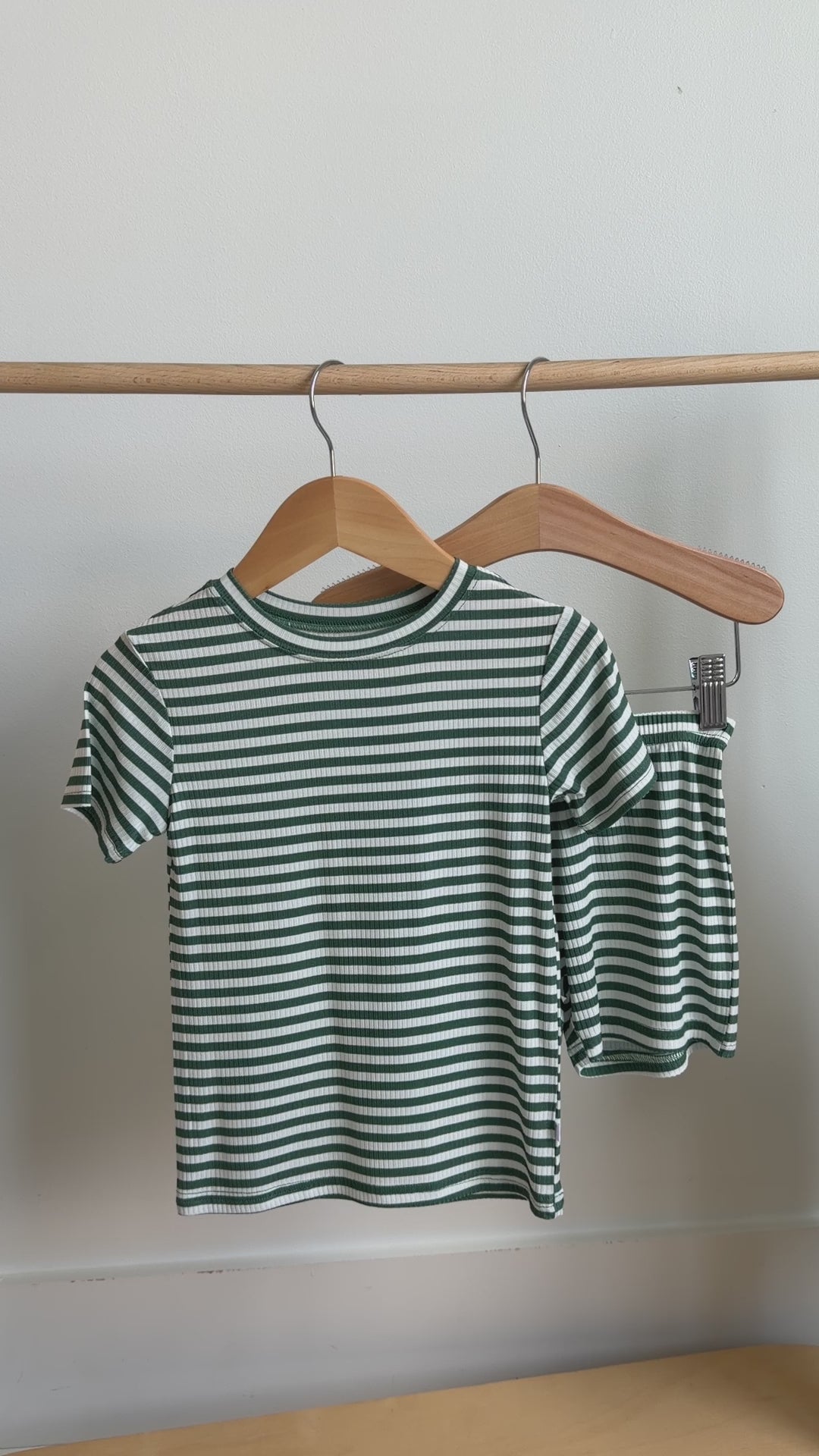 Eucalyptus Green Stripe Small Ribbed Shorts Two-Piece Set