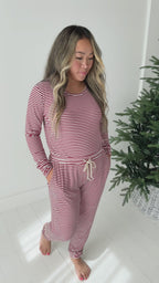 Red Stripe Small Ribbed Women's Long Sleeve Top