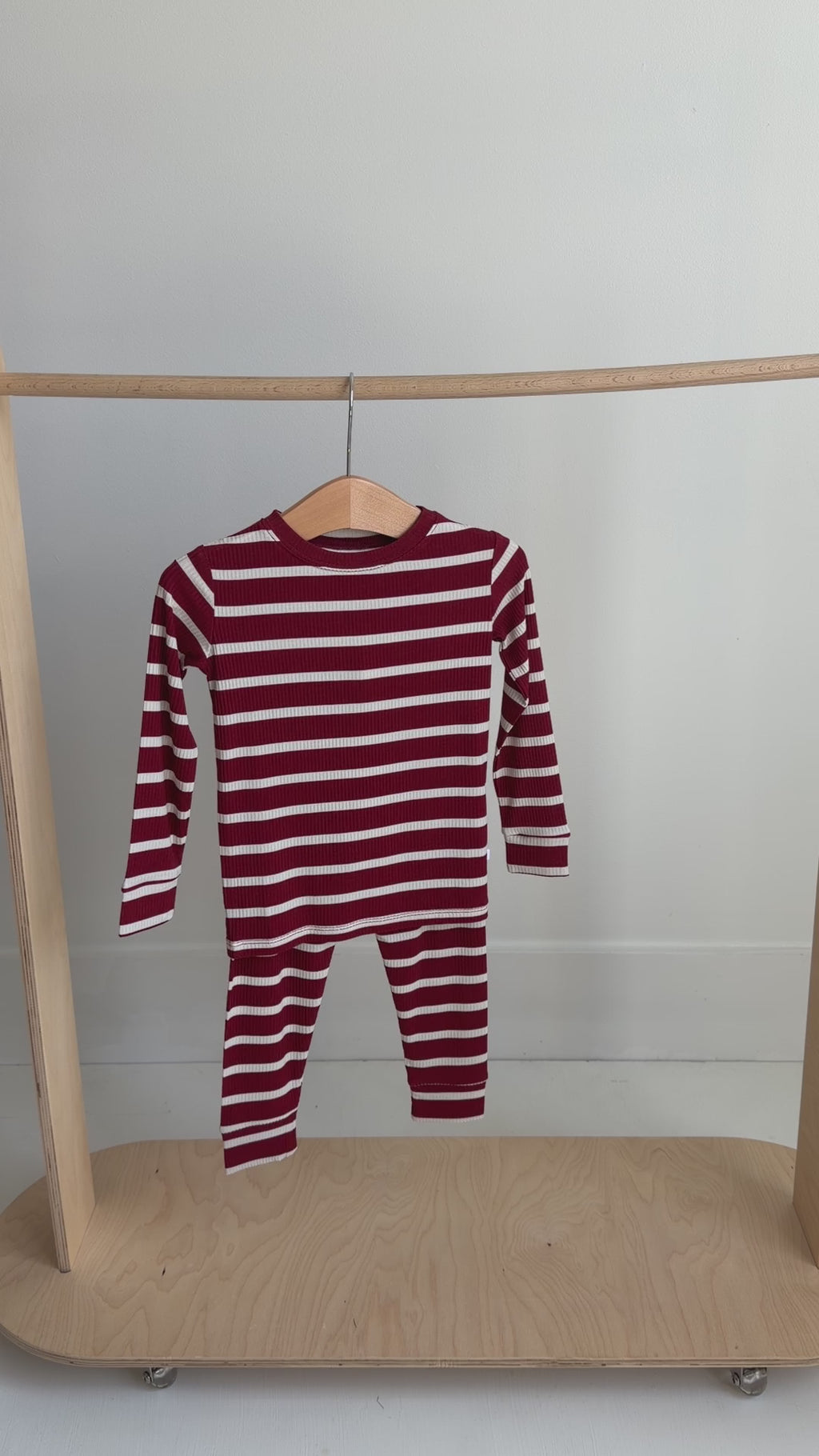 Red Wide Stripe Small Ribbed Two-Piece Set
