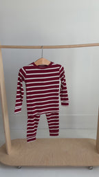 Red Wide Stripe Small Ribbed Two-Piece Set