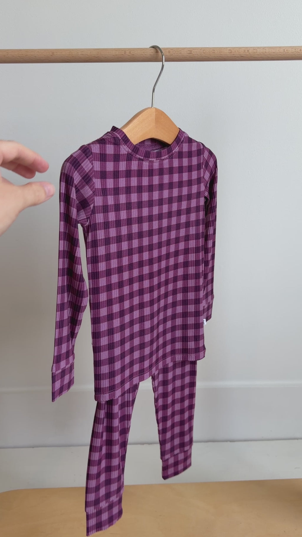 Plum Gingham Small Ribbed Two-Piece Set