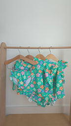 Bright Turquoise Daisies Two-Piece Bathing Suit