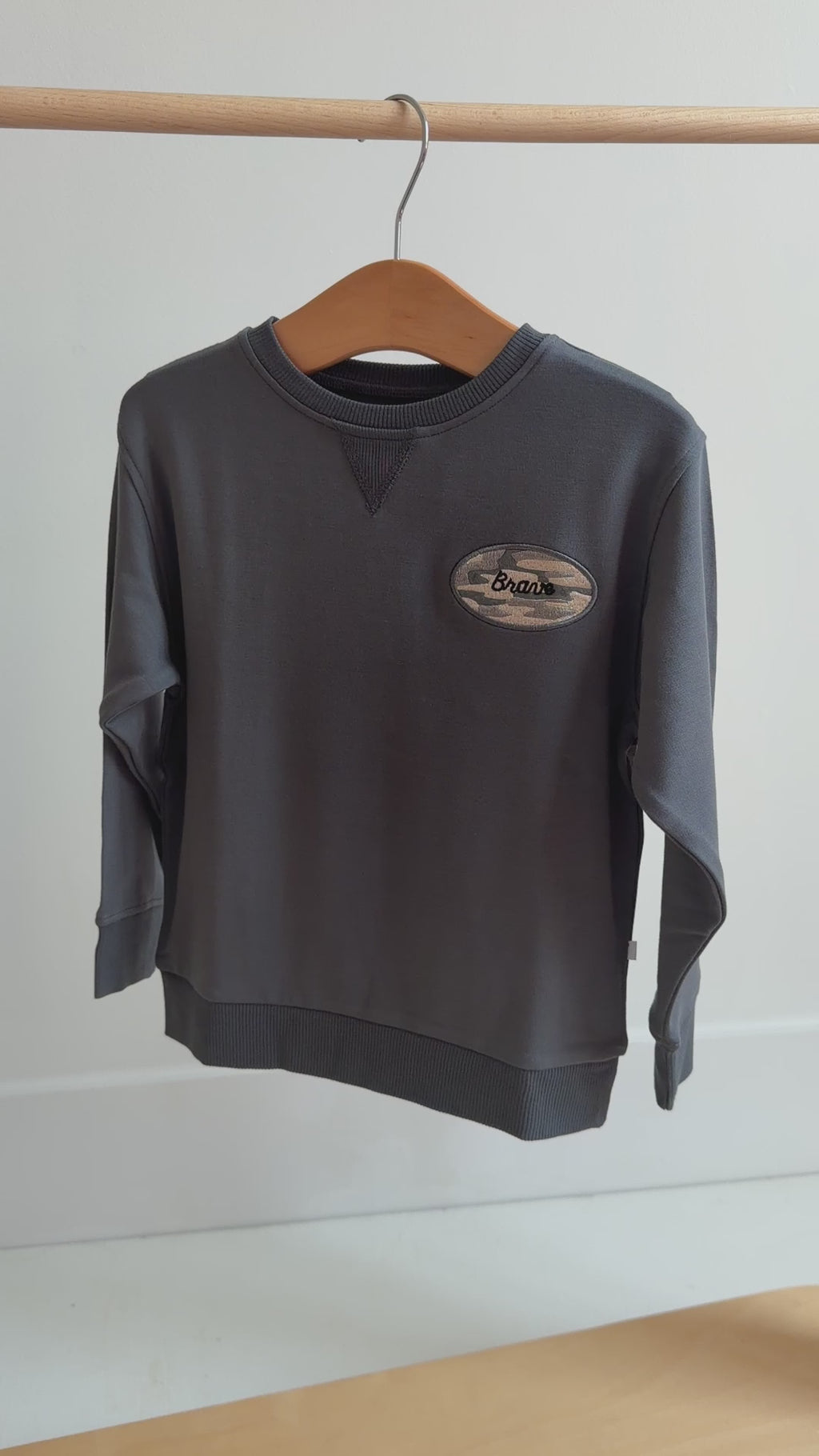 Midnight Charcoal With Camo Patch Bamboo French Terry Pullover