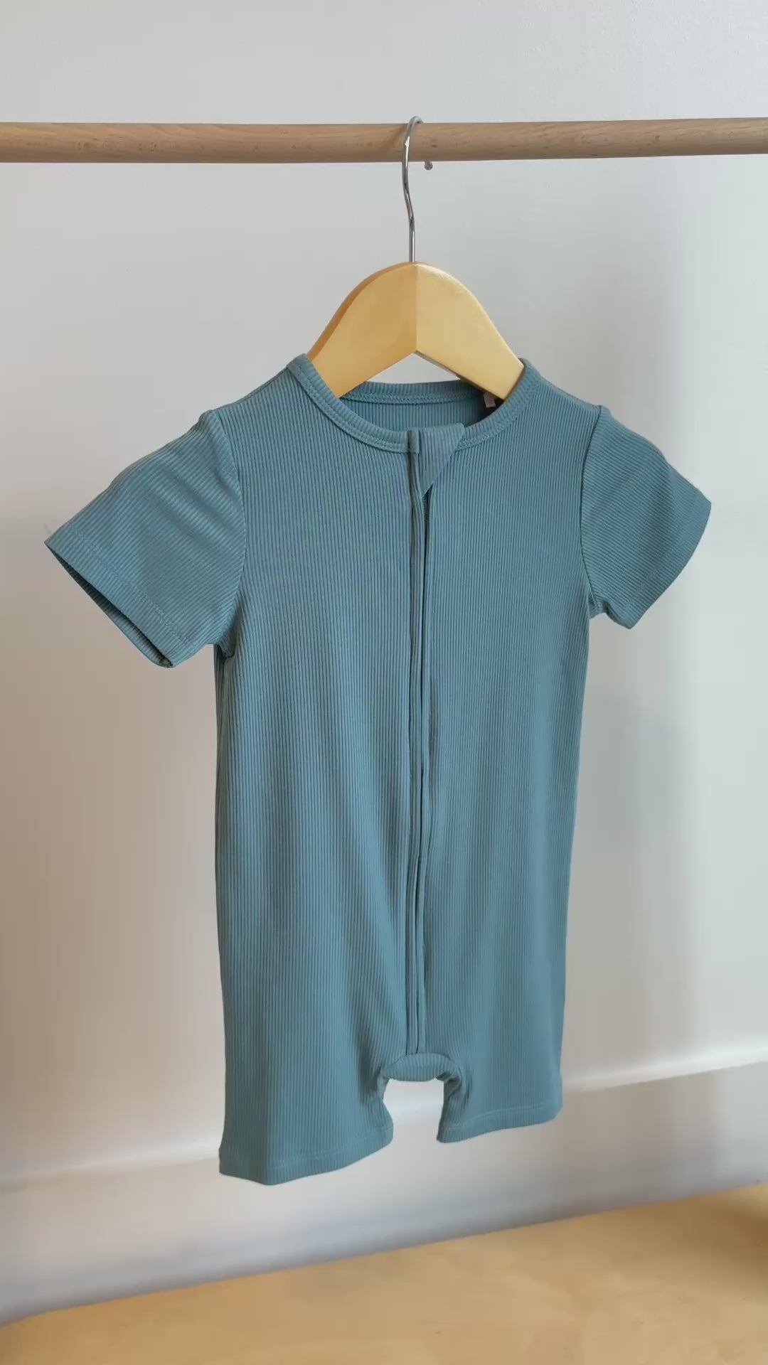 Glacier Blue Small Ribbed Summer Zip Romper