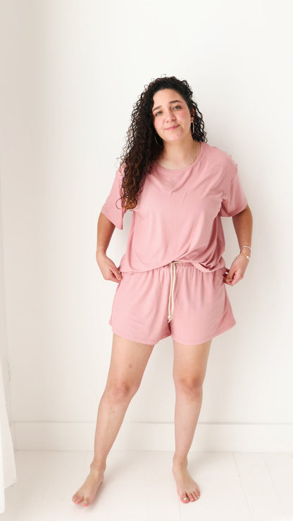 Mauve Small Ribbed Women's Shorts Set