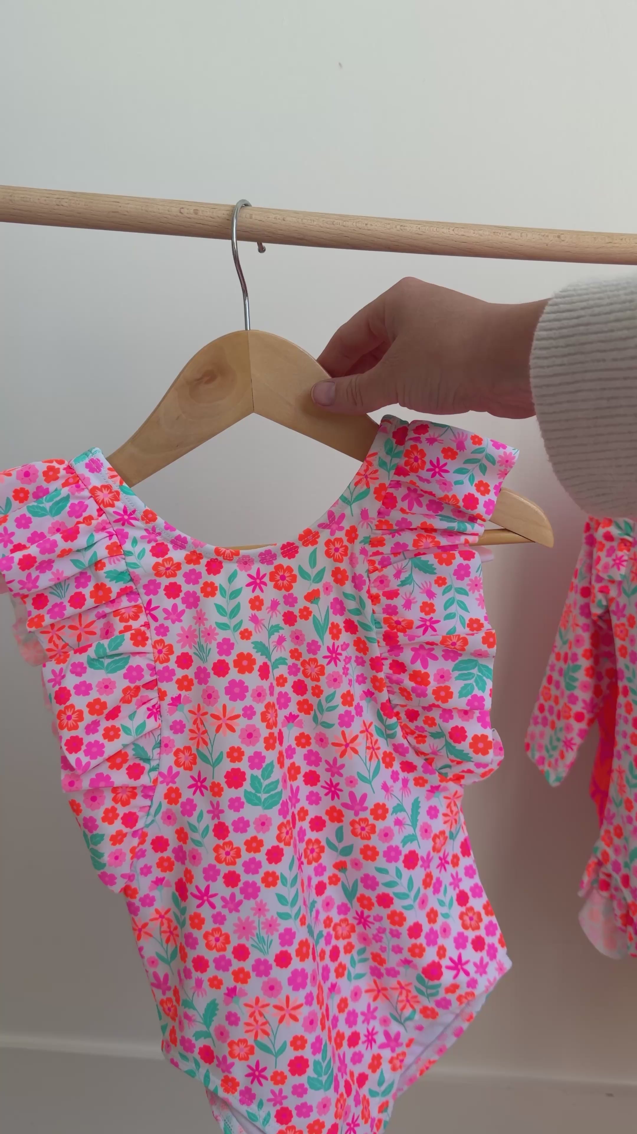 Neon Little Blooms Ruffle Sleeves One-Piece Bathing Suit