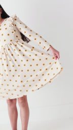 Sunflowers Small Ribbed Ruffle Long Sleeve Dress