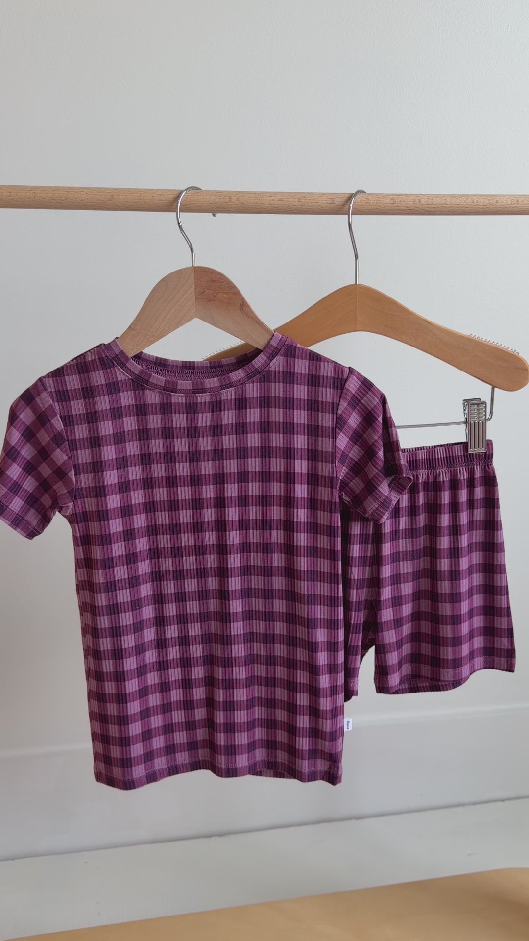 Plum Gingham Small Ribbed Shorts Two-Piece Set