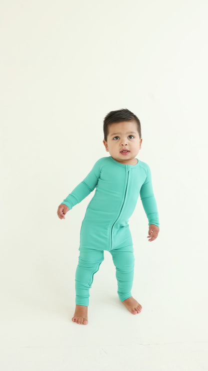 Teal Small Ribbed Zip Romper