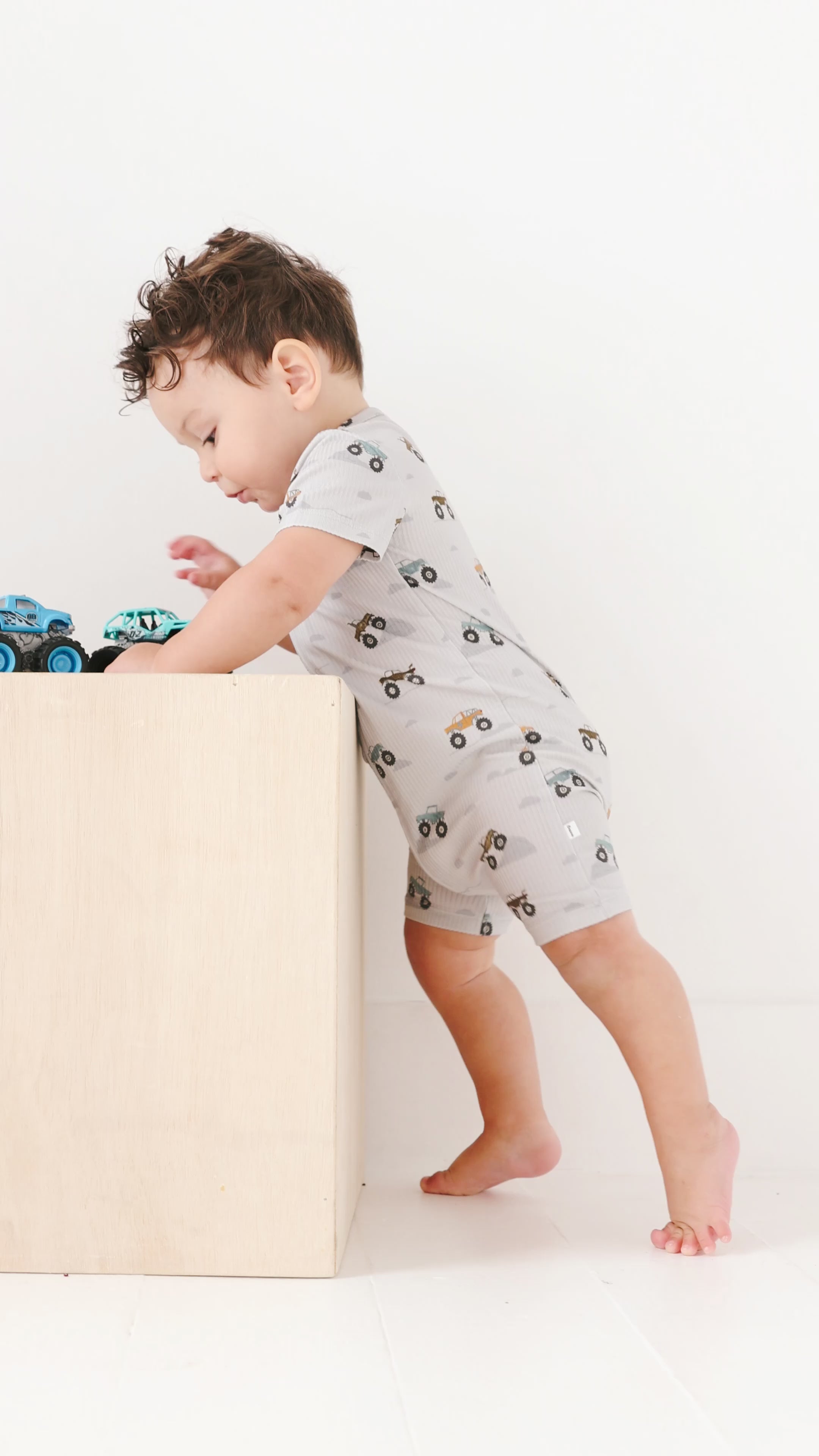 Monster Trucks Small Ribbed Summer Zip Romper