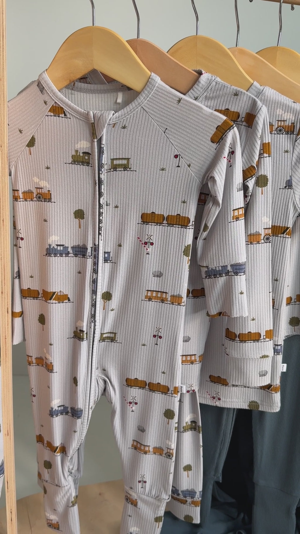 Trains Small Ribbed Zip Romper