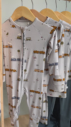 Trains Small Ribbed Zip Romper