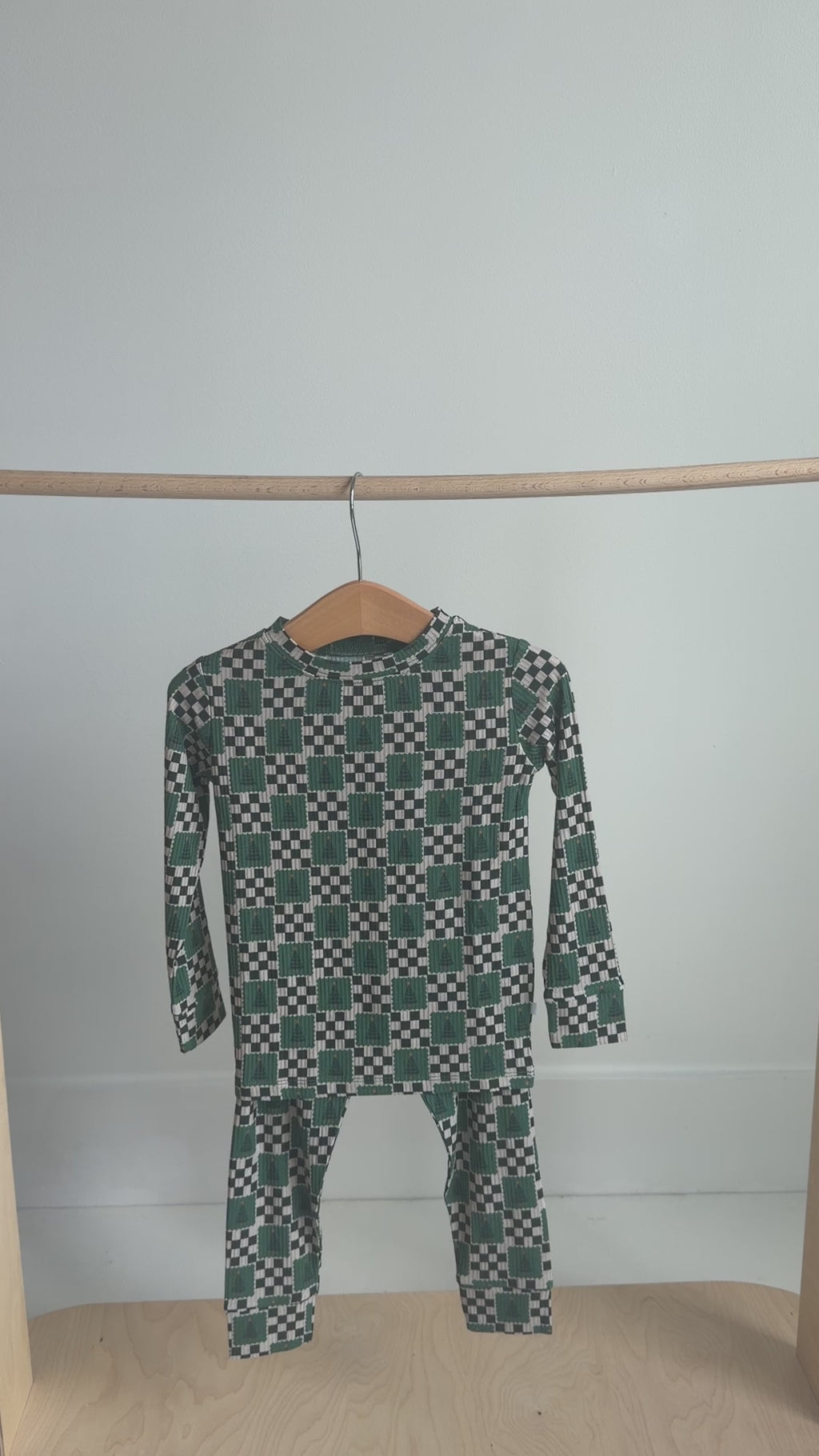 Checkered Christmas Trees Small Ribbed Two-Piece Set