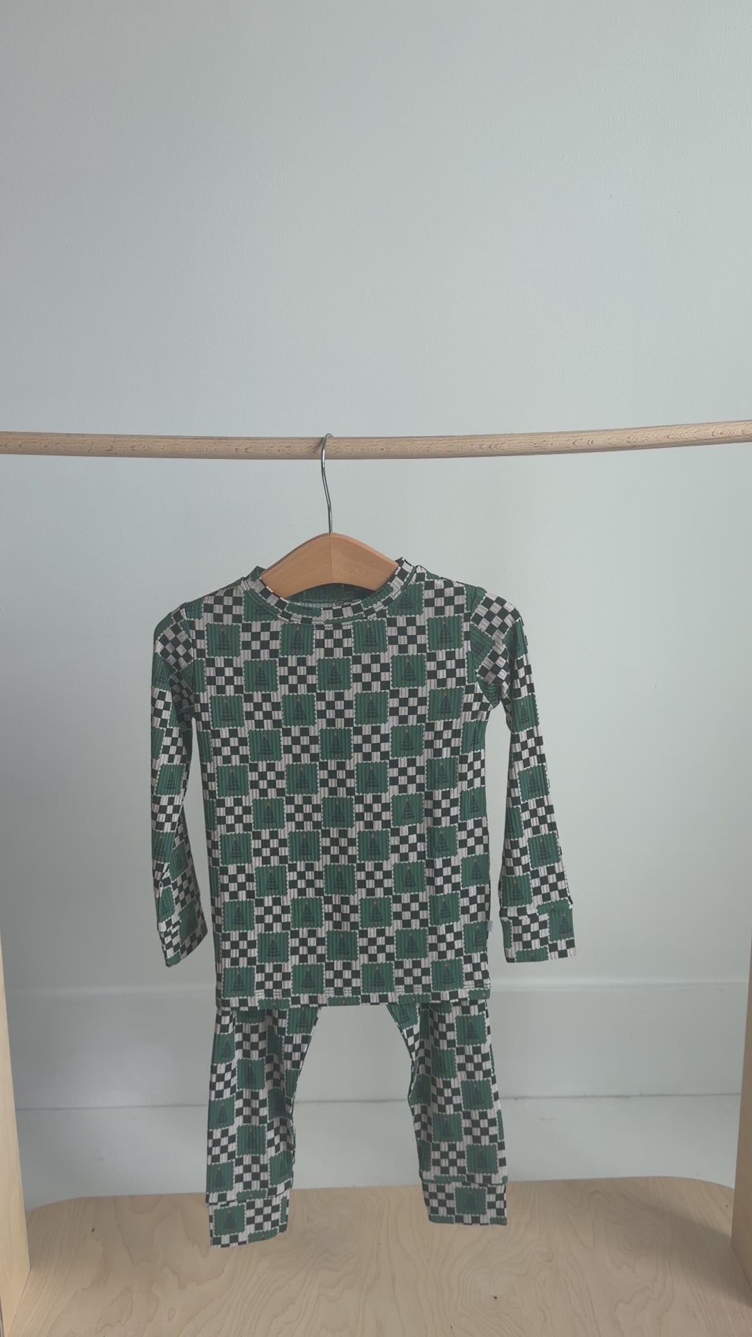 Checkered Christmas Trees Small Ribbed Two-Piece Set