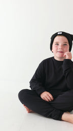 Jet Black with Brave Embroidered Bamboo French Terry Pullover