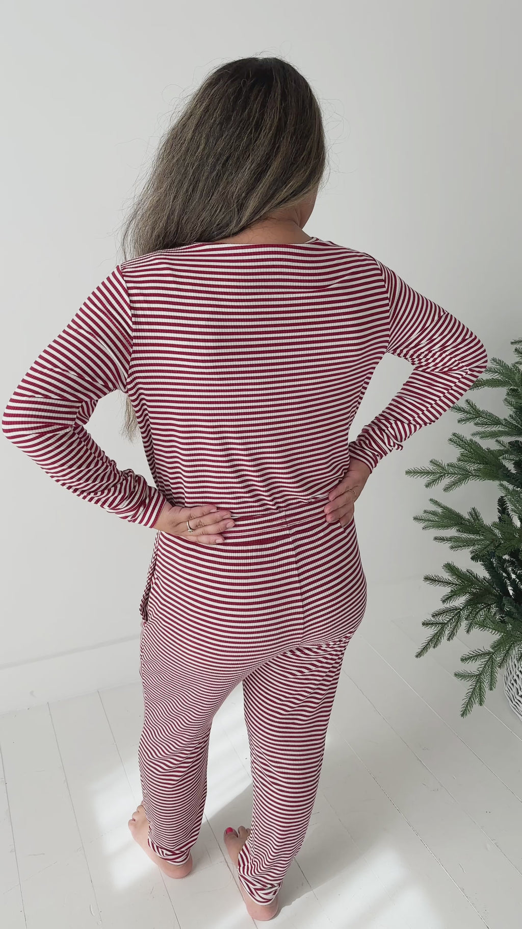 Red Stripe Small Ribbed Women's Long Sleeve Top