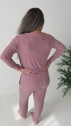 Red Stripe Small Ribbed Women's Long Sleeve Top