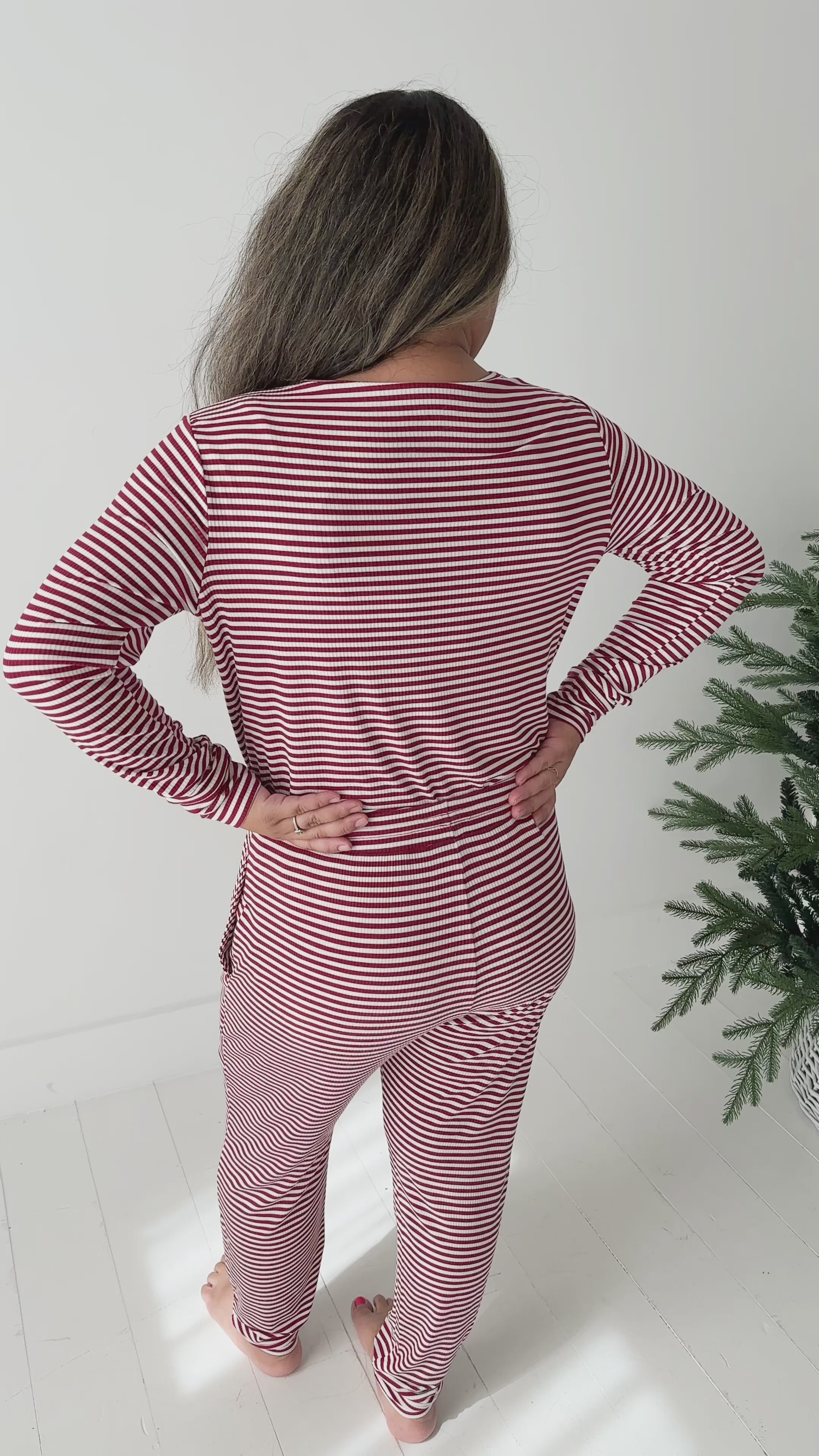 Red Stripe Small Ribbed Women's Long Sleeve Top