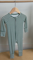 Eucalyptus Green Stripe Small Ribbed Zip Romper