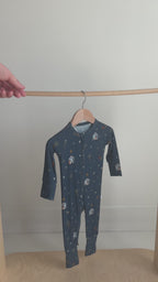 Nativity Blue Small Ribbed Zip Romper