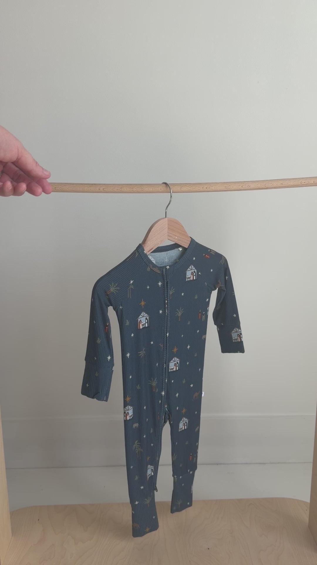 Nativity Blue Small Ribbed Zip Romper