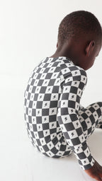 Checkered Lightning Bolt Small Ribbed Zip Romper