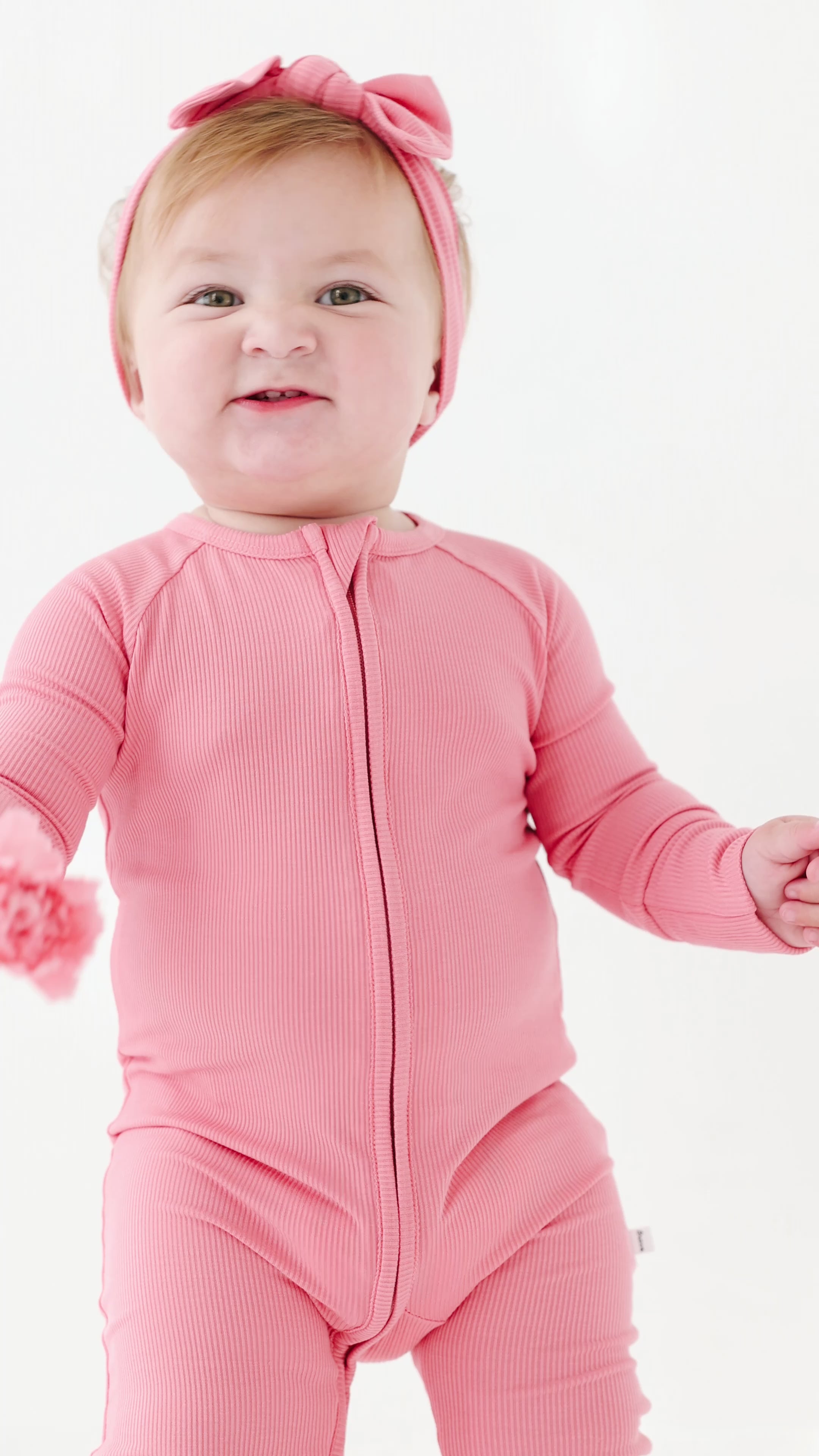 Peony Pink Small Ribbed Zip Romper