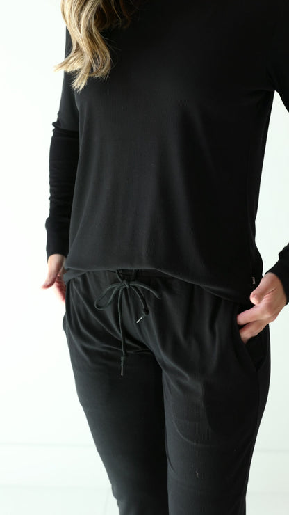 Jet Black Small Ribbed Women's Long Sleeve Top