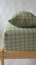 Grid Sage Green Twin Sheet With Pillow Case