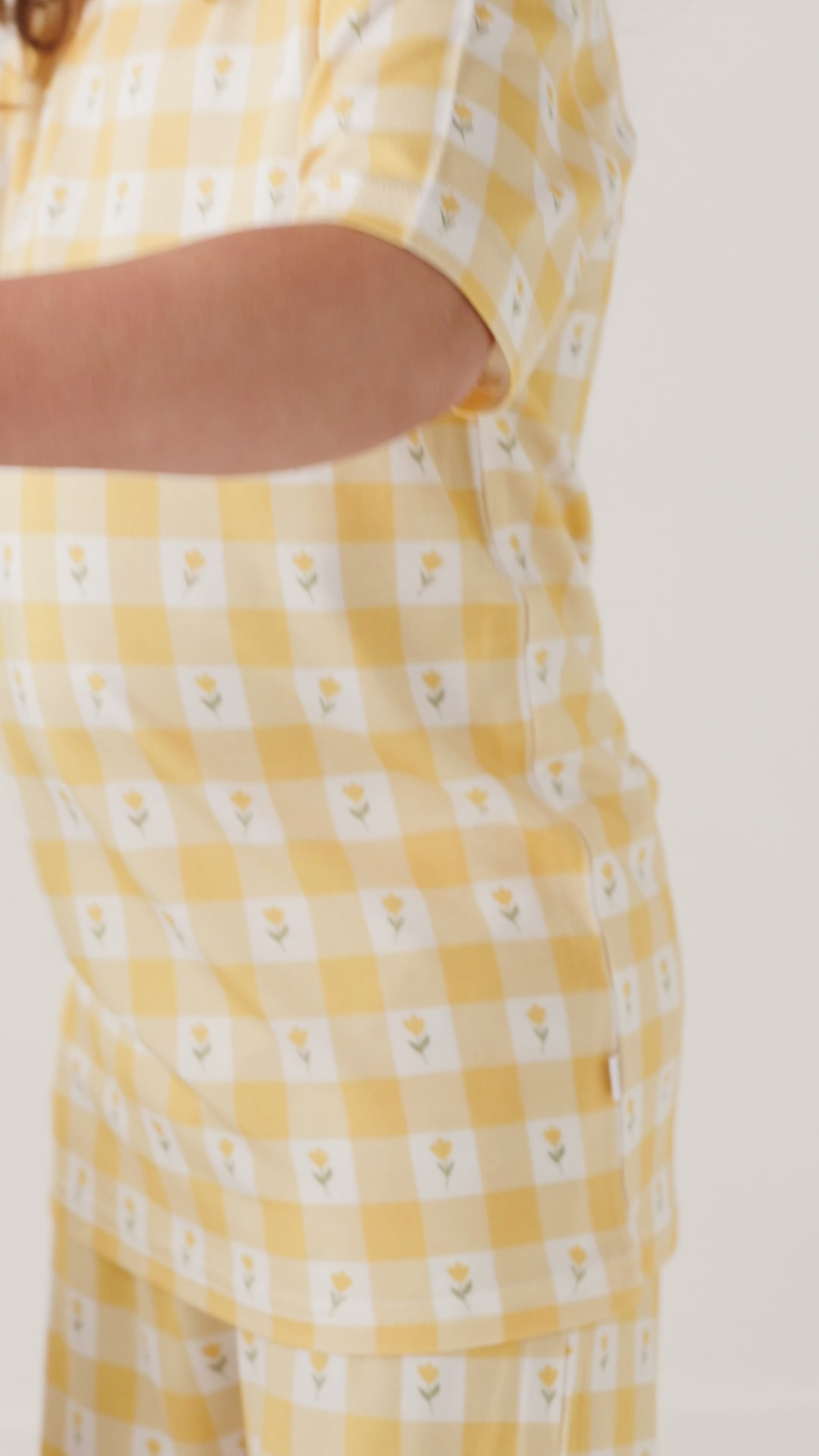 Yellow Gingham Tulip Shorts Two-Piece Set